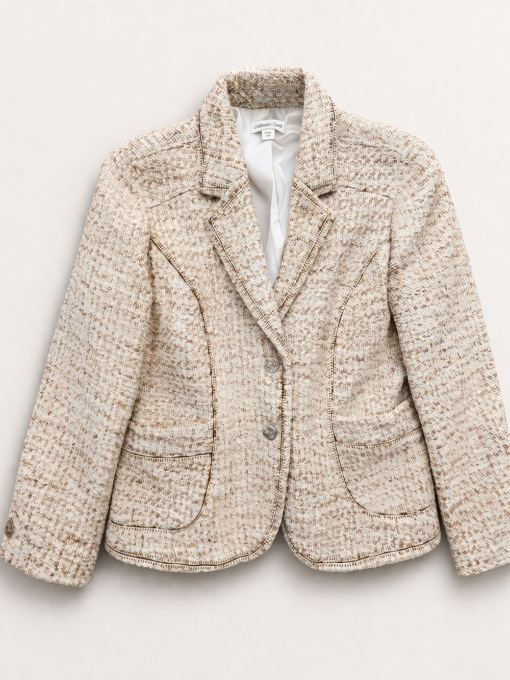 Vintage Coldwater Creek Tweed Blazer Wool Blend Size 12P Classic Neutral